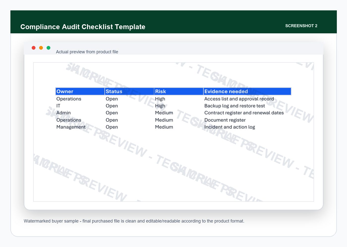 Compliance Audit Checklist Template - inner 02 screenshot