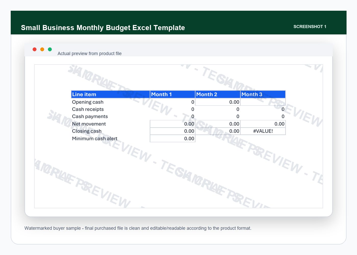 Small Business Monthly Budget Excel Template - inner 01 screenshot