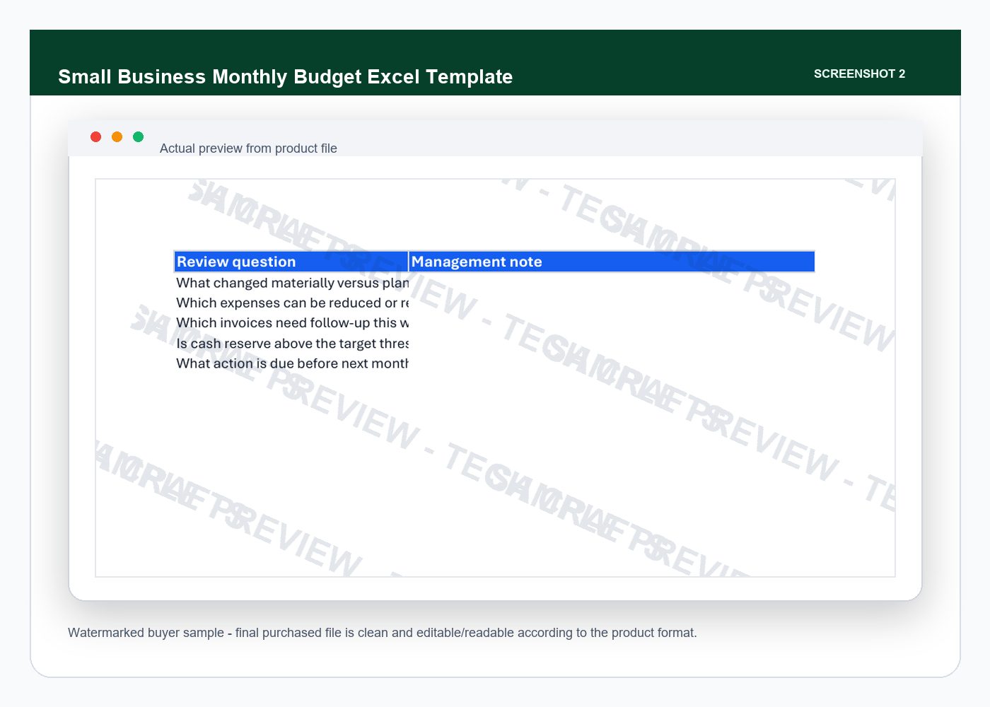 Small Business Monthly Budget Excel Template - inner 02 screenshot