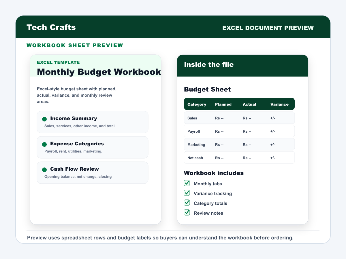 Budget workbook preview