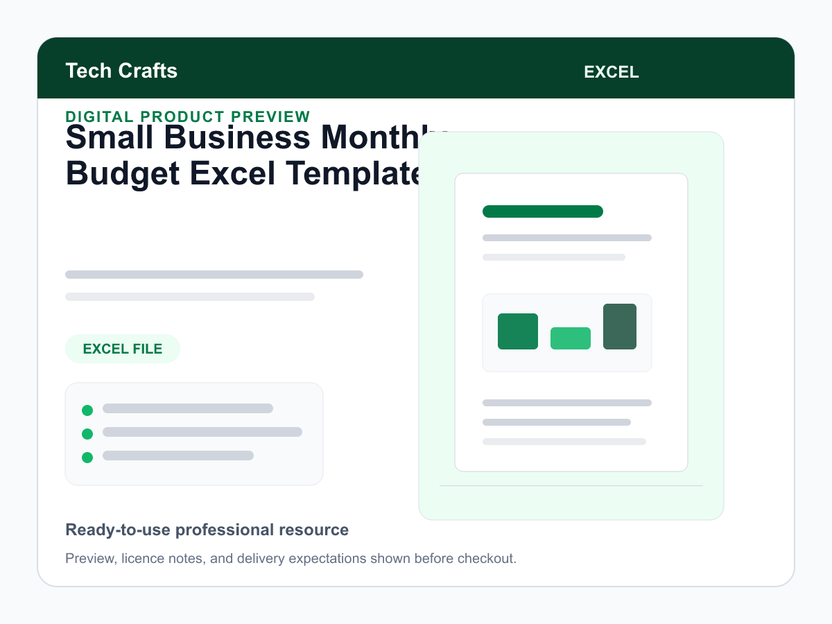 Small Business Monthly Budget Excel Template document preview